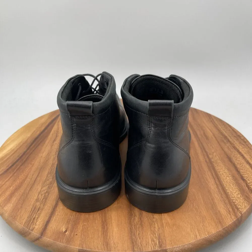 ECCO Minneapolis Boots Mens Size 11 Black Leather Bike Toe Chukka Casual Comfort